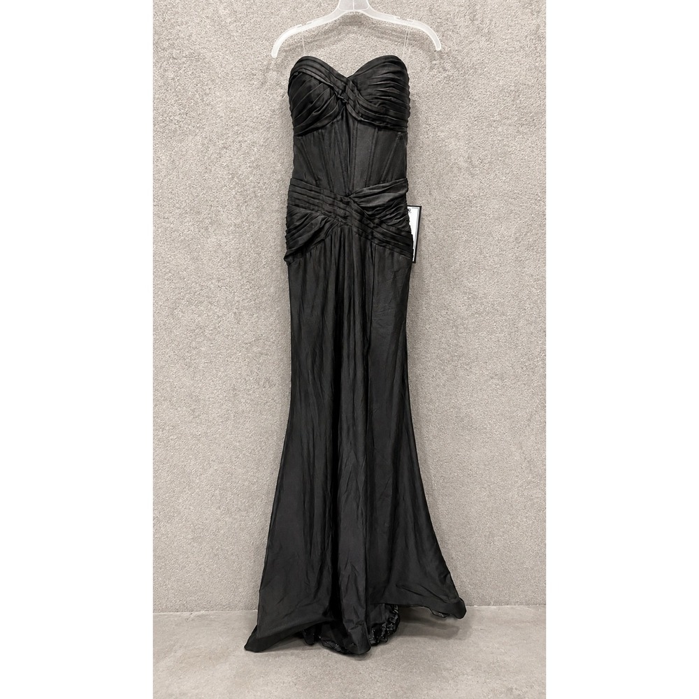 B Darlin Women Gown 0 Black Long AA4AN86 Strapless Ruched Holiday Event Prom